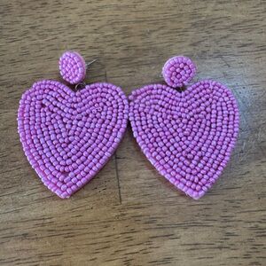 Pink Beaded Heart Earrings